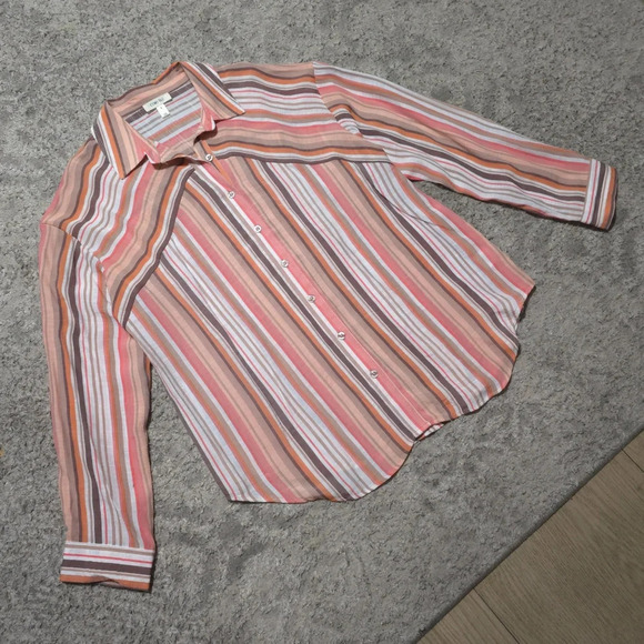 ✨️4/$20. COMO BLU Retro Striped Long Sleeve, Linen Look. Multi-Color, 70's - Picture 10 of 13